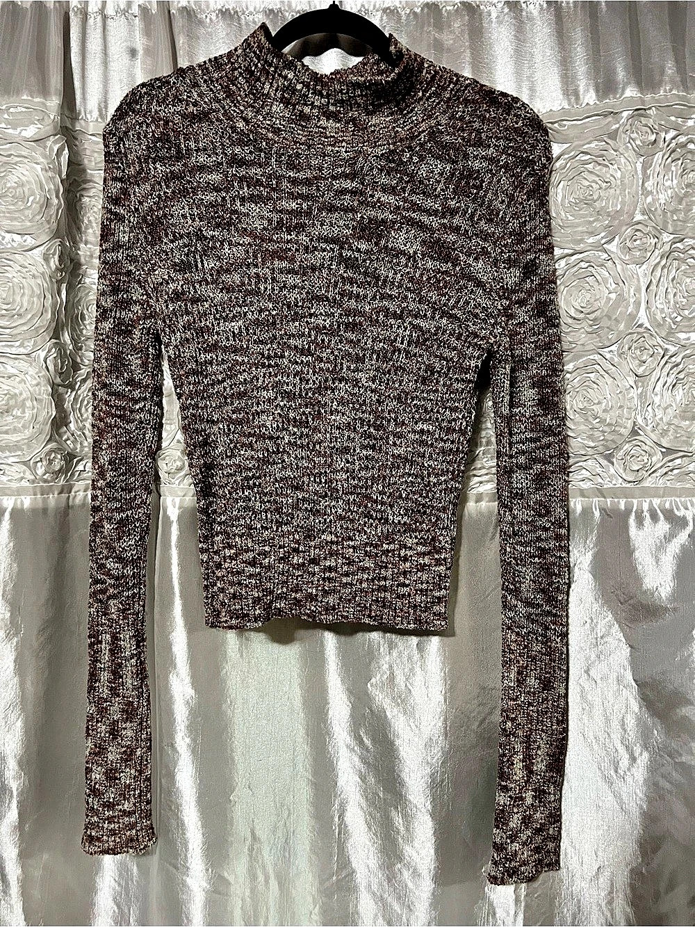 Free People Mock Neck Sweater Brown & Gray Size Small Like New